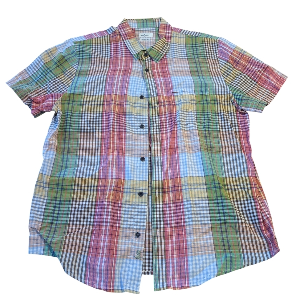 Penny Stock The Penny Shirt Red Green Plaid Short Sleeve Button Up Size Large